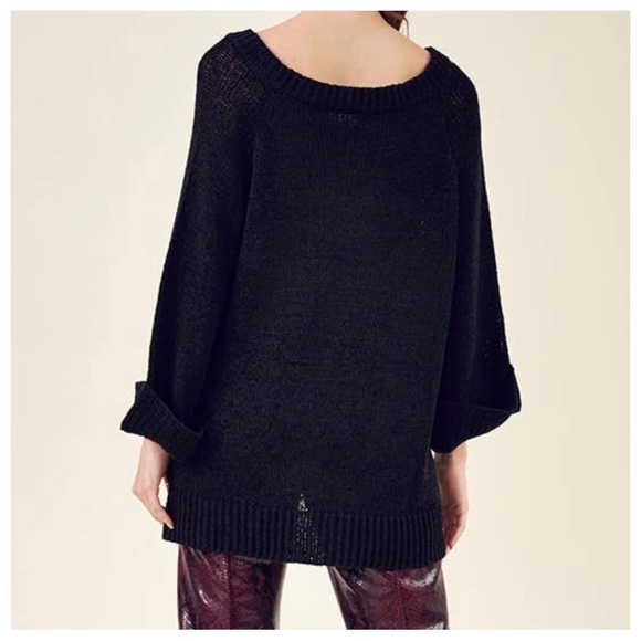 Boho Knit Soft Oversized Black sweater top - Picture 2 of 5